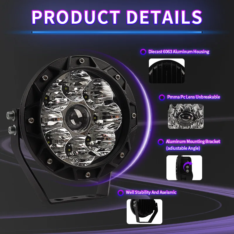 5/7/9 Inch Led Spotlights Search Light Work Driving Lamp for Off Road Boat Truck Car Accessories 4X4 6000K Atv Suv