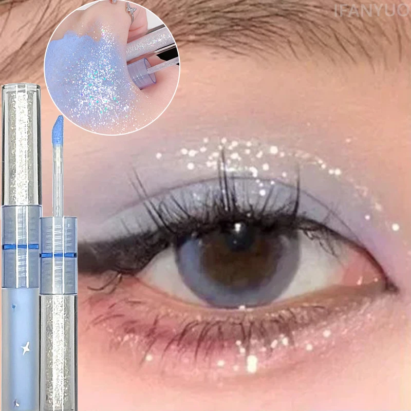 Ombre à paupières liquide 2 en 1 à Double tête, paillettes nacrées, éclaircissantes, maquillage pour les yeux couché, diamant, ver à soie, cosmétique