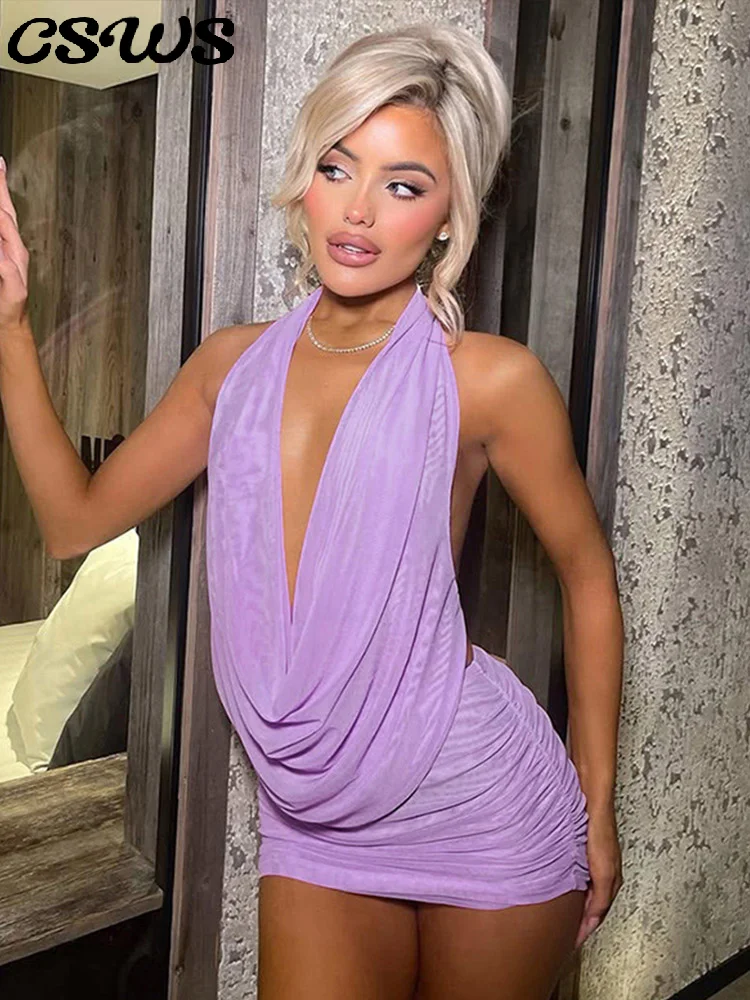 

Праздничный топ с лямкой на шее, мини-юбка, женский сексуальный топ без рукавов с v-образным вырезом и открытой спиной, плиссированные короткие юбки, летние однотонные комплекты для вырезов