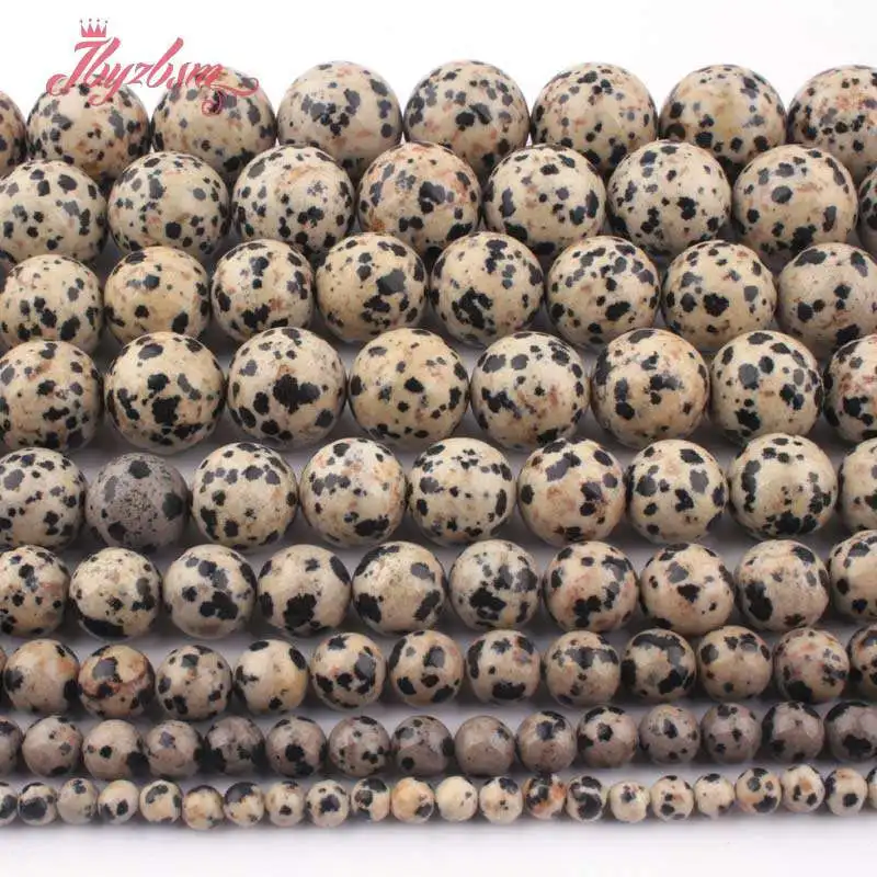 4,6,8,10.12mm Smooth Round Multicolor Dalmatian Jaspers Natural Stone Loose Beads for DIY Necklace Jewelry Making Strand15 