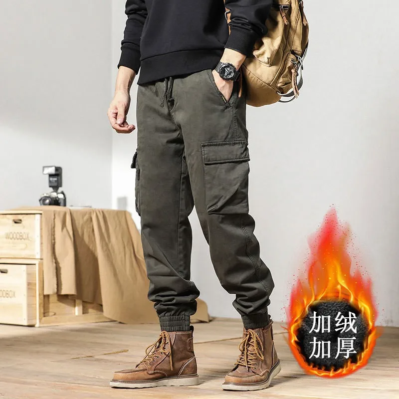 الشتاء الرجال سميكة الصوف البضائع السراويل وظيفية عداء ببطء السراويل عبر الحدود القطن سميكة عارضة السراويل