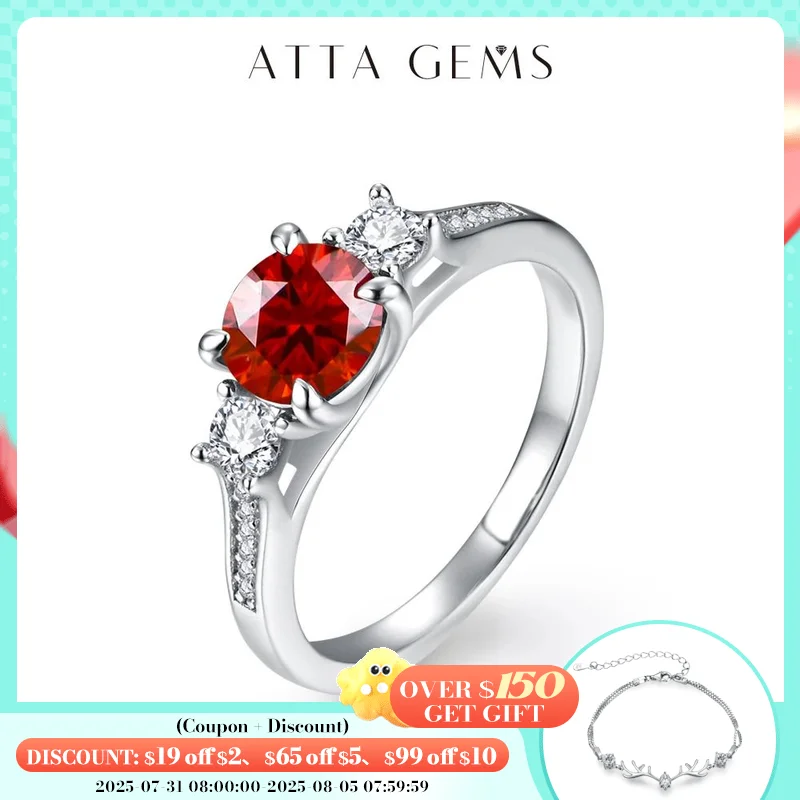 

ATTAGEMS D Color Round Cut 1ct Colorful Moissanite Ring for Women Man Solid 18k 14k 10k White Gold Ring Halloween Fine Jewelry
