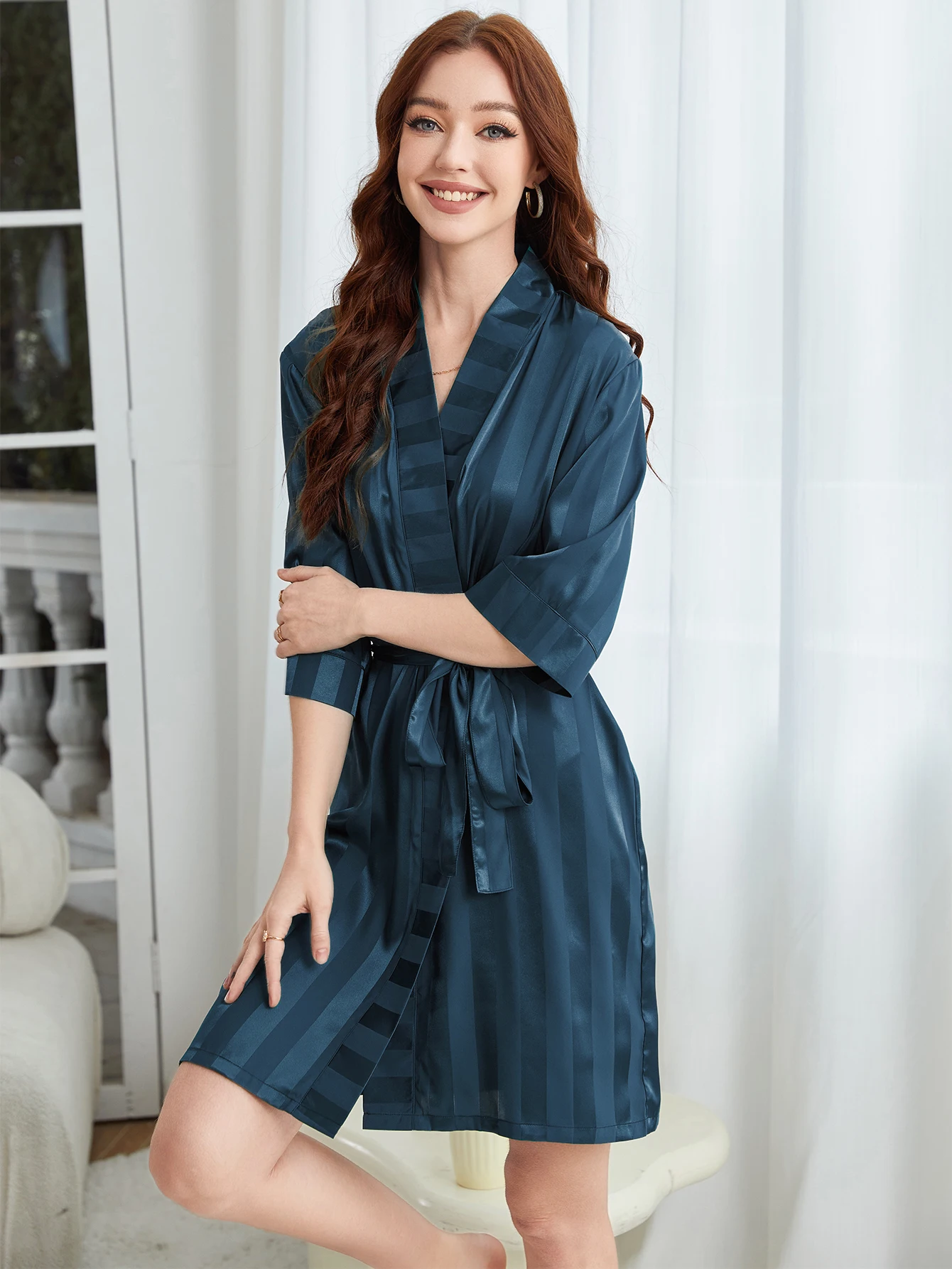 RONGTAI Womens faux silk Bathrobe Ladies sexy pajamas Oversized Nightgown High end sleepwear Home Wear