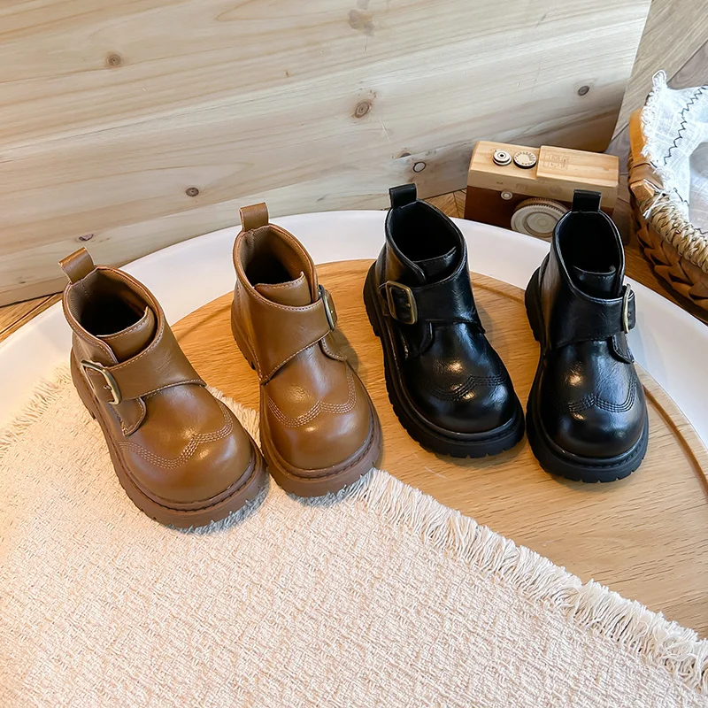Kids Ankle Boots with Hook and Loop Non Slip Thick Sole Girls Casual Short Boots Spring Autumn Winter Children Dress Shoes