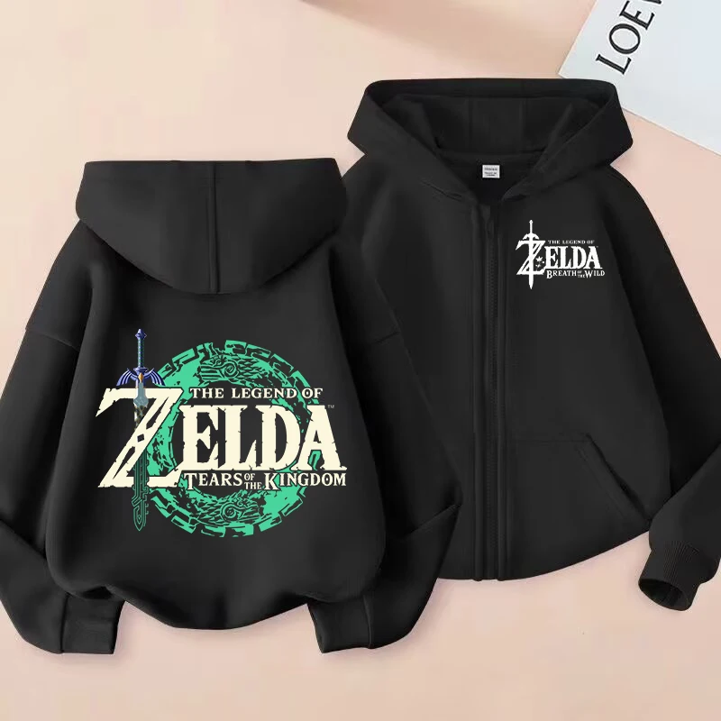 The Legend of Zelda Zipper Coats for Boys Girls Anime Cartoon Printed Hooded Sports Coat Children Outdoor Fashion Sports Jackets