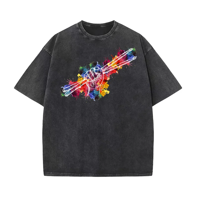 

Drummer Drum Set Drumsticks Cotton T-shirt Men Tee Shirts Short Sleeve Clothes Fashion Oversized Art Graphic Clothing Printed