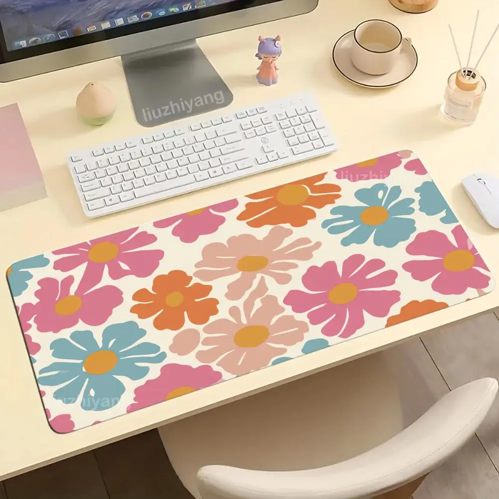 

Colorful Flowers Mouse Pad Large Computer Office Game Table Mat XXL Rubber Anti-slip Stitched Edges Keyboard Mats Long Desk Pads