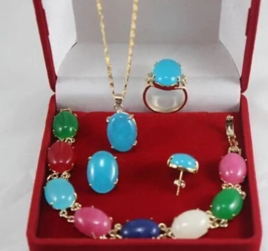 

multicolor jade pendant bracelet ring earring