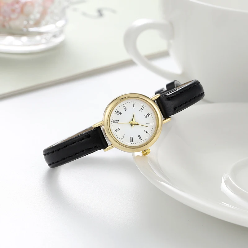 Fashion popular compact girl\'s quartz watch Round simple leather watch13