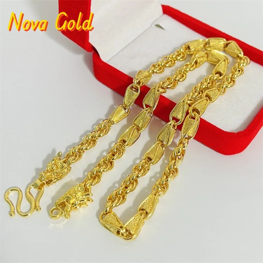 

Ювелирные изделия из настоящего золота NovaGlod 9999 24K: кольцо-пряжка из пеньковой веревки, ожерелье для мужчин и женщин, модные аксессуары, цепочка.