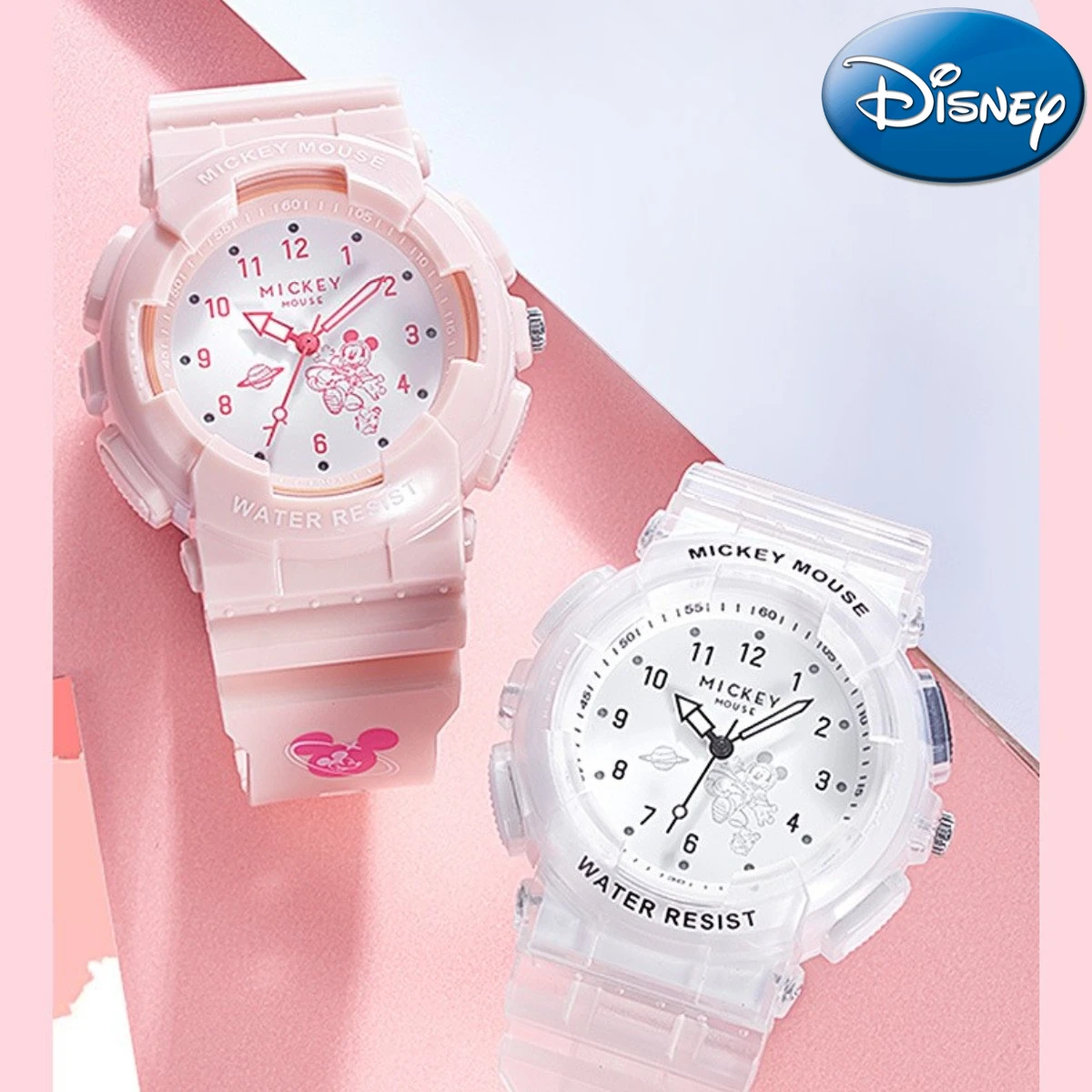 Disney Gift With Box Mickey Mouse Watch Space Colorful Flashing Lights Luminous Youth Student Quartz  Clock Relogio Masculino