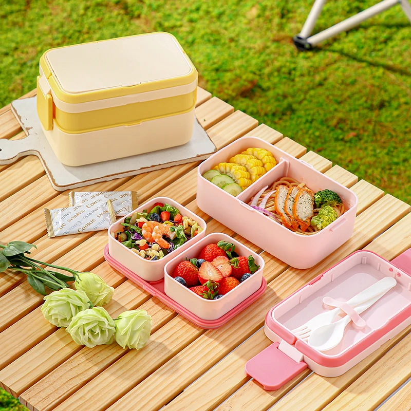 Magic Double Layer Lunch Box Meal prep Containers Camping Hiking Outdoor Portable Tiffin Box Handle Travel School Bento Box Kid