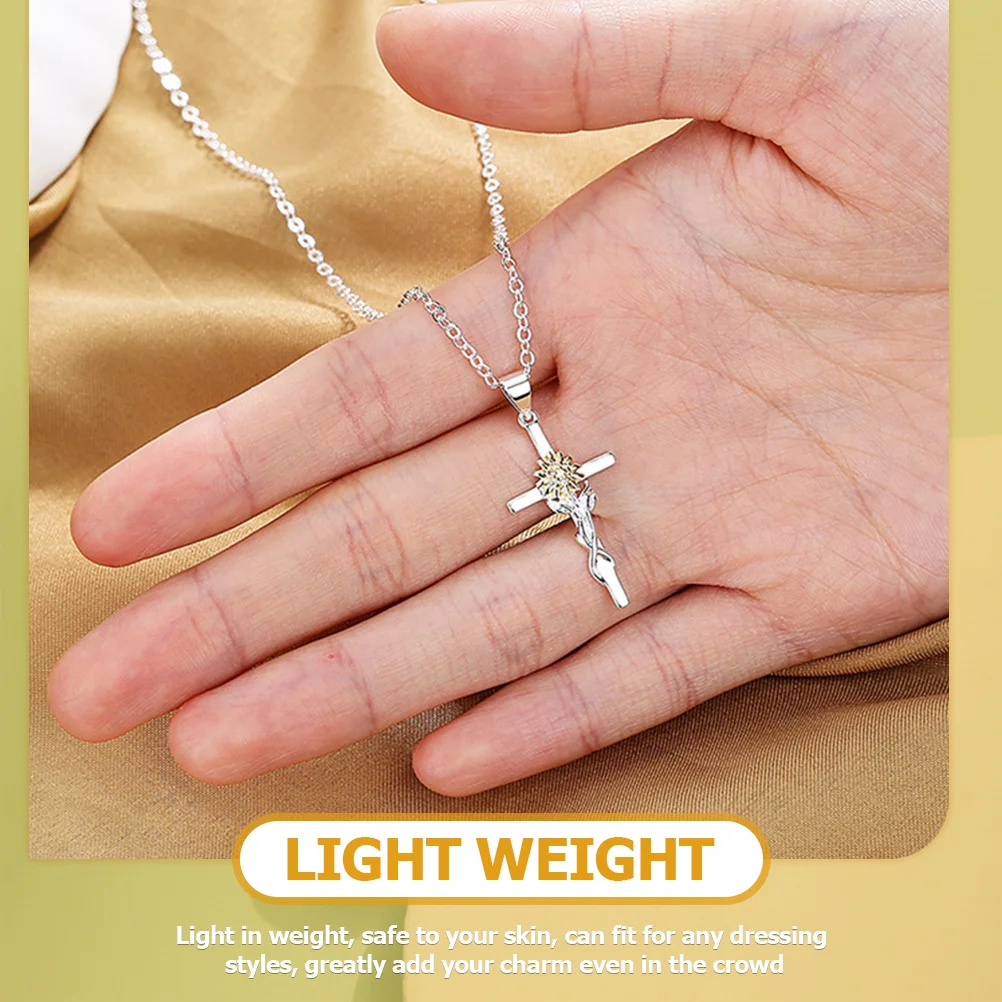 

Cross Pendant Necklace for Women Sunflower Design Elegant Metal Chain Jewelry Lightweight Comfortable Fit for Any Outfit Gift