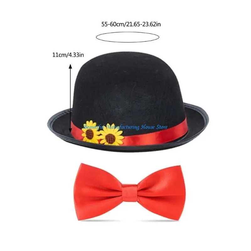 E56A Halloween Cosplay magowie kostium zestaw z kapeluszem okulary przeciwsłoneczne Bowtie dla dorosłych kobiet mężczyzn na