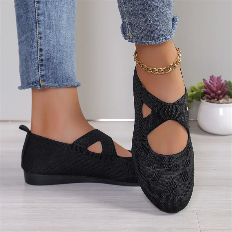 Elastic Knitting Flats Shoes for Women 2024 Summer Breathable Soft Loafers Woman Lightweight Slip on Casual Shoes Mom Moccasins