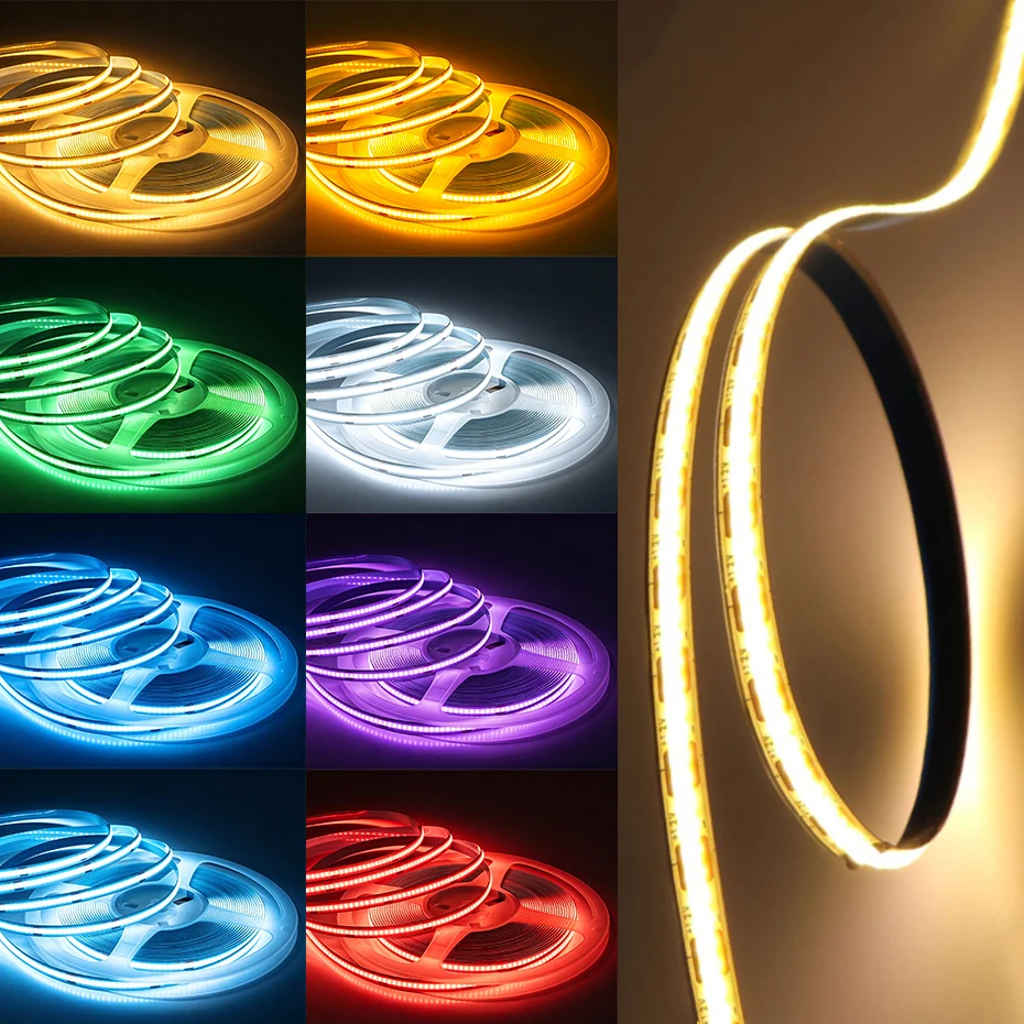 24V COB LED Strip Tape 8mm Width 1M 5M 8M 10M 320 LEDs/m Warm White/Red/Green/Blue/Pink/Golden Yellow COB Strip Light DIY Decor