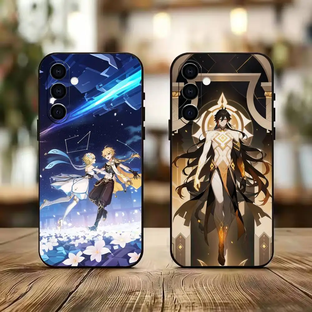 The Traveler Twins Genshin Impact Phone Case Black Silicone Soft For Samsung A73,A72,A71,A70,A53,A52,A51