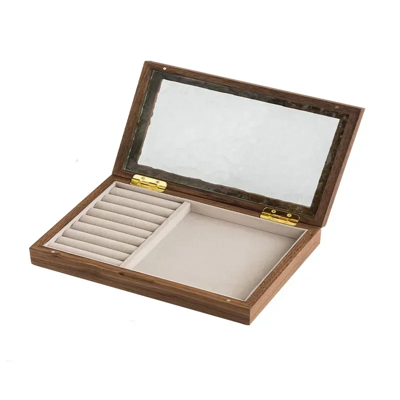 

Черный орех, верхняя часть из массива дерева, стеклянная крышка, шкаф для обуви, откидная крышка, коробка для колец, шкатулки для ювелирных изделий, прочный для хранения ювелирных изделий в стиле ретро