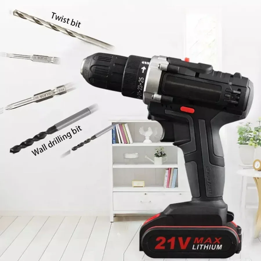 Electric Impact Cordless Drill High-power Lithium Battery Wireless Rechargeable Hand Drill Home DIY Electric Power Tools 21V