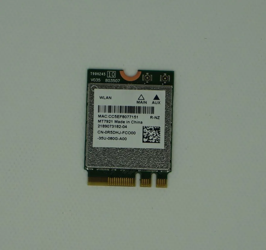 

Dell R5DHJ MediaTek MT7921 WLAN Card - 24GHz/5GHz - 24 Gbps - Bluetooth 52 - M2 Form Factor - Used-Like New