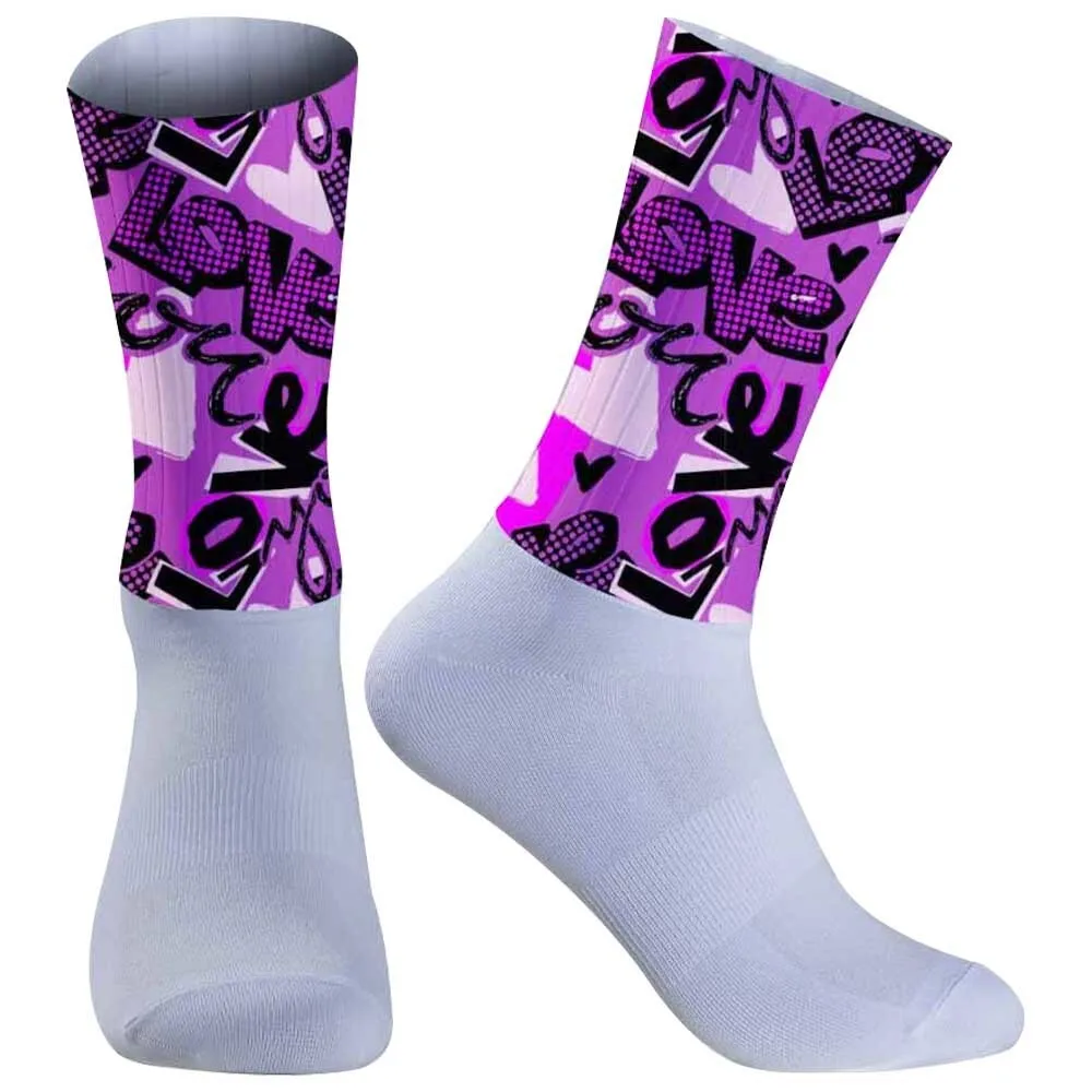 

Мужские и женские нескользящие дышащие спортивные носки из силикагеля, новые велосипедные носки с граффити для аэровелосипедной команды