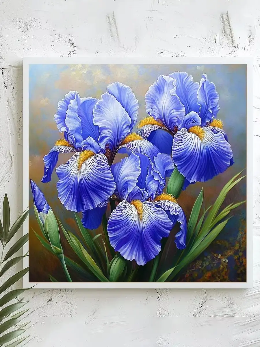 1 Stück 40x40 cm/15,74 Zoll, 11Ct/14Ct Kreuzstich-Set, DIY Valentinstagsgeschenk, Stickerei-Set für Festlichkeiten, Blaue Irisblumen – Detail 1