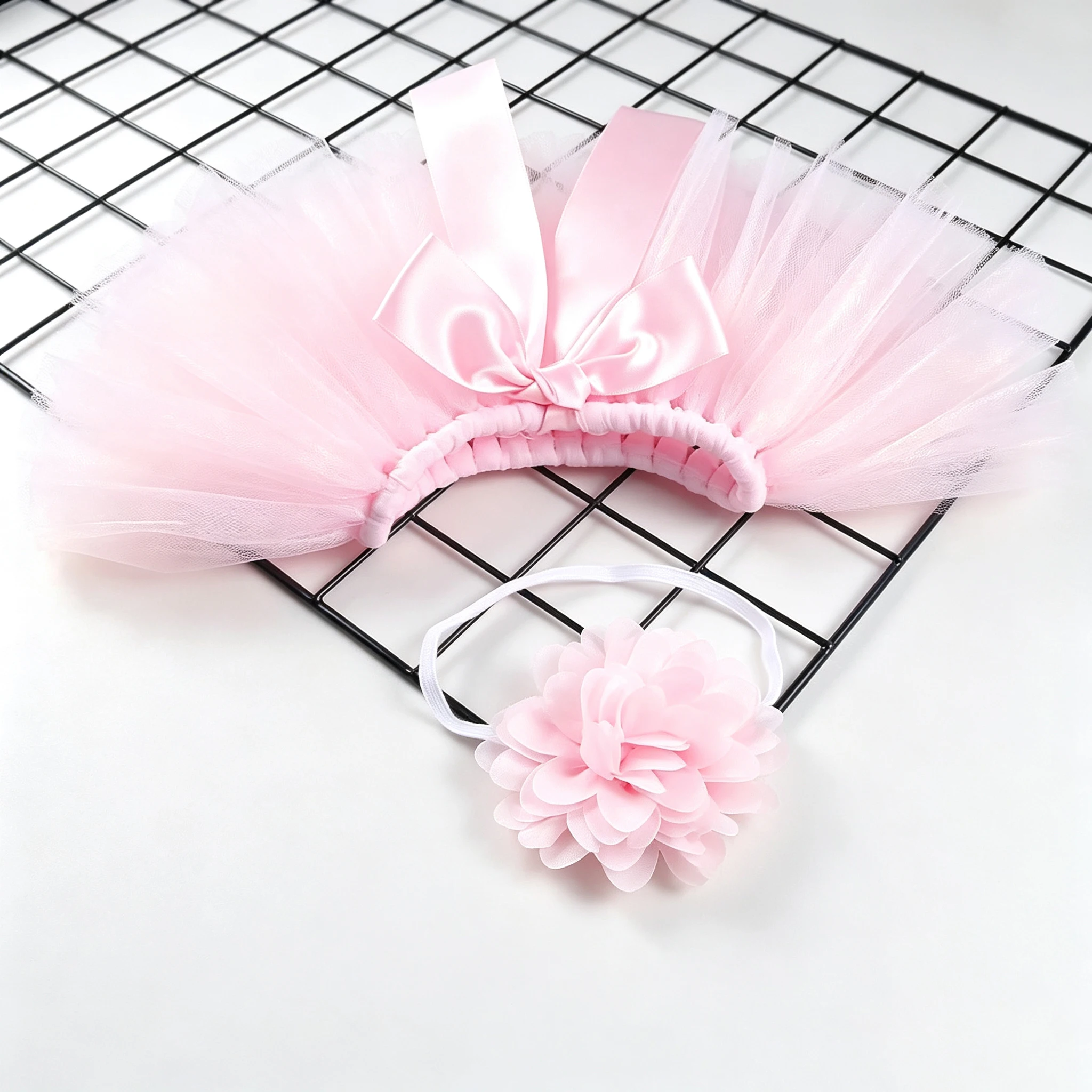 Ylsteed Newborn Photography Outfits Girl Handmade Infant Tutu Skirt with Flower Headband Princess Clothes Baby Girl Photo Props image 4