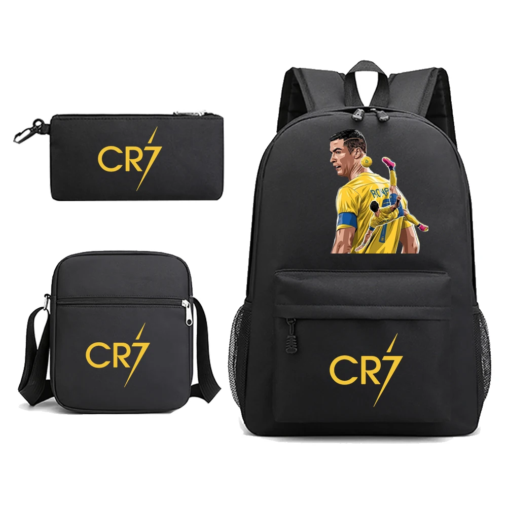 Ronaldo CR7 Backpack Boys Mens Rucksack Shoulder Bag for School 3 Pieces Pencil Bag for Fans Gift