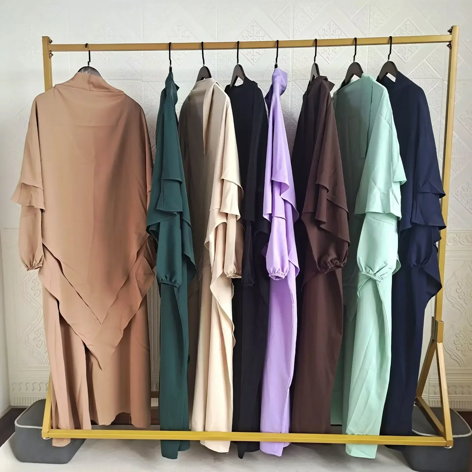 2-laags Khimar Hijab met Abaya Jurk Set Nida Ramadan Eid Moslimvrouwen Gebedskleding Turkije Islamitische Dubai Burka Jilbab Niqab