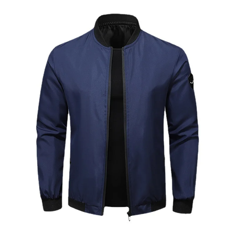 Spring and Autumn Casual Solid Color Men Jackets Zipper Stand Collar Pockets Coat Comfortable Fashionable Ribbed Hem Design Tops