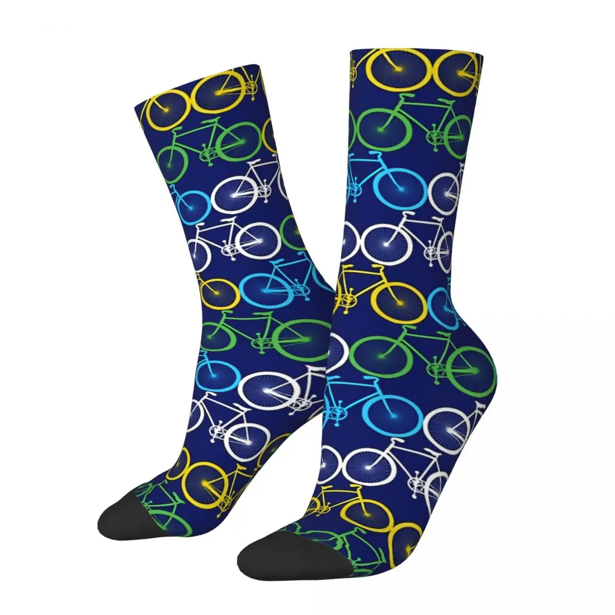 Funny Crazy Sock for Men Blue Hip Hop Harajuku Bicycle Bike Seamless Pattern Printed Boys Crew Sock Novelty Gift