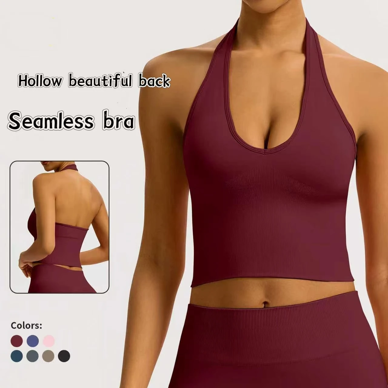 Seamless Halter-Neck Yoga Bra, Women's Running Beautiful Back Fitness Vest, High-Strength Shock-Absorbing Sports Underwear