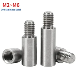 304 Stainless Steel Threaded Pillar M2 M2.5 M3 M4 M5 M6 *L+4/6/8mm Round Spacing Screw PCB Standoff Spacer Single Head Column