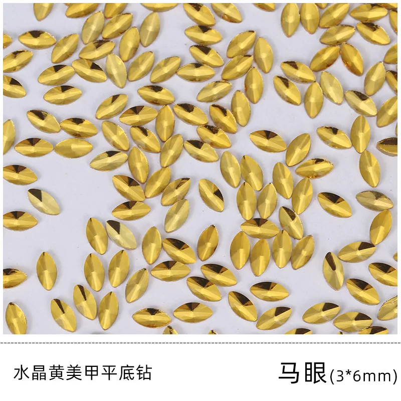 100/500pcs Golden Yellow Boutique Flat bottom nail art rhinestones Glass crystal 3D nail decoration Multiple shapes wholesale