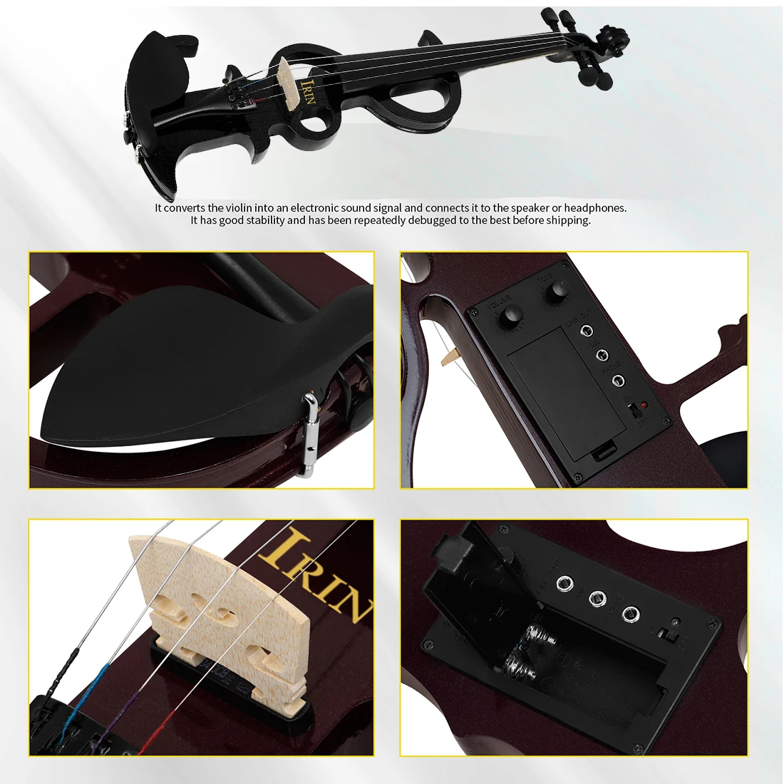 IRIN Electric Violin Right Handed 4/4 Electric Silent Violin Fiddle Accessories W/4/4 Violin Bow & Fiddle Bridge & Violin Case