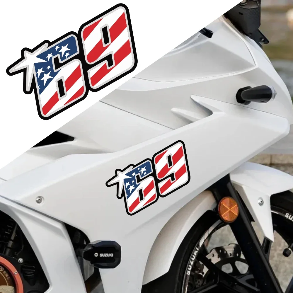 Number 69 USA Flag Vinyl Motorcycle Sticker Waterproof Racing Decal For Helmet Front Fairing Fuel Tank Car Window Scooter Decor