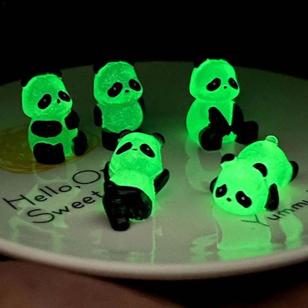 3D Mini Glowing In Dark Panda DIY Handmade Resin Luminous Panda Figurines Decorate Home Micro Landscape Ornaments