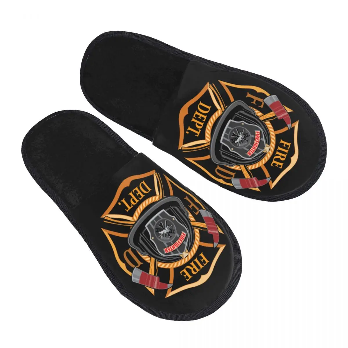 Custom Print Women Firefighter Department Cross Vintage House Slippers Soft Warm Memory Foam Fluffy Slipper Indoor Outdoor Shoes