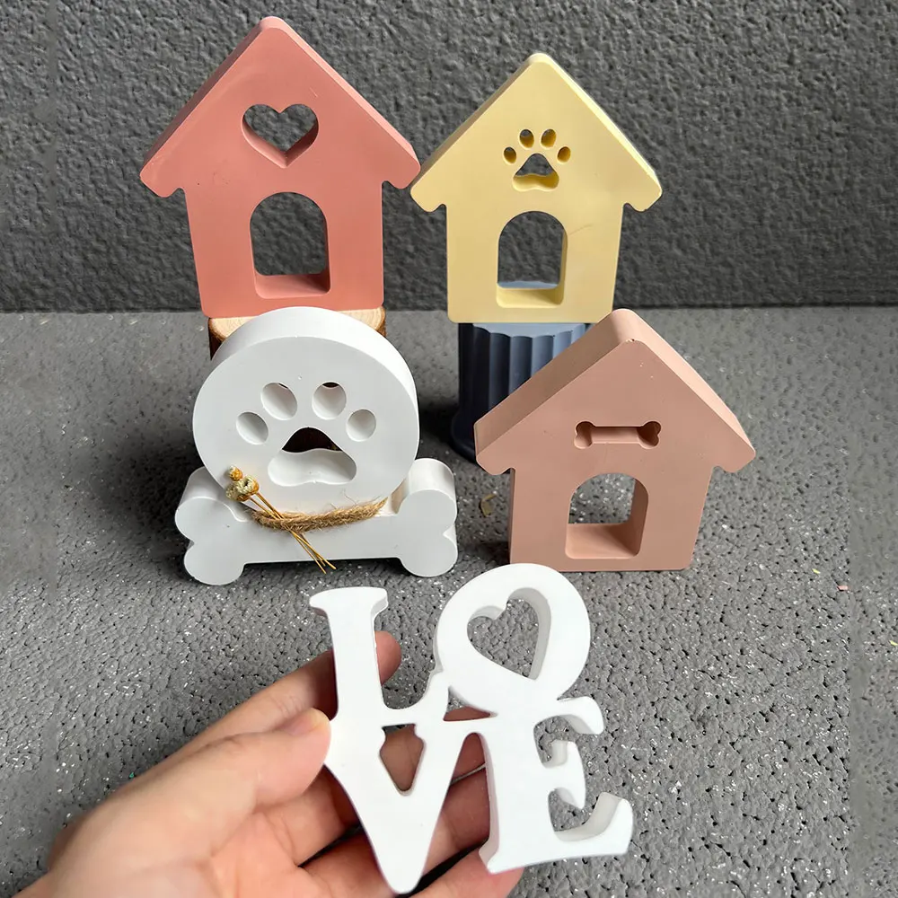 Cute Cat Claw Bone Ornament Plaster Mold Pet Cat and Dog Souvenir Clay Mold Love House Birthday Ornament Silicone Mold