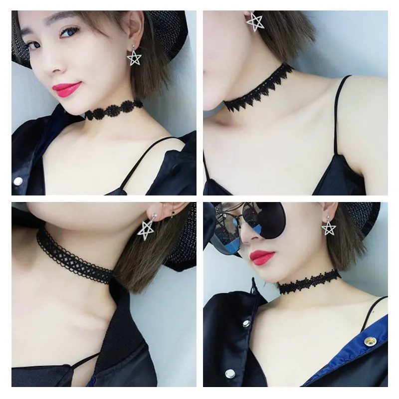 Selling Gothic Tattoo Leather Choker Necklaces For Women Hollow Out Black Lace Necklace Party Jewelry Collier Chain Bijoux Gifts