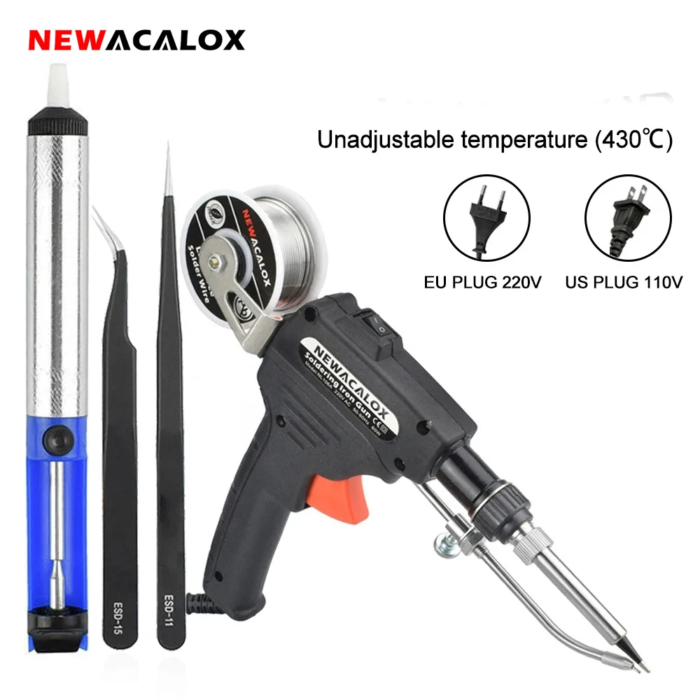 

NEWACALOX Electric Soldering Iron Kit EU Internal Heating Soldering Gun Handheld Automatically Send Tin Welding Tool Set