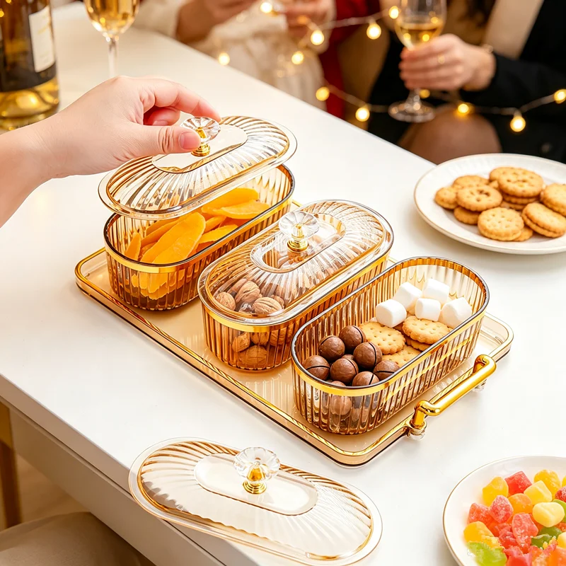 Light Luxury Creative Fruit Tray, Divided Compartment Snack Plate, Household Dried Nut Candy Storage Serving Platter, Decorative