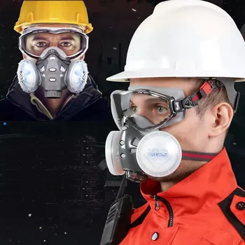 Respirator z przeciwmgielnymi okularami ochronnymi Zintegrowana pełna maska ​​przeciwpyłowa do malowania Polerowanie stolarki Bezpieczna pyłoszczelna maska ​​na twarz