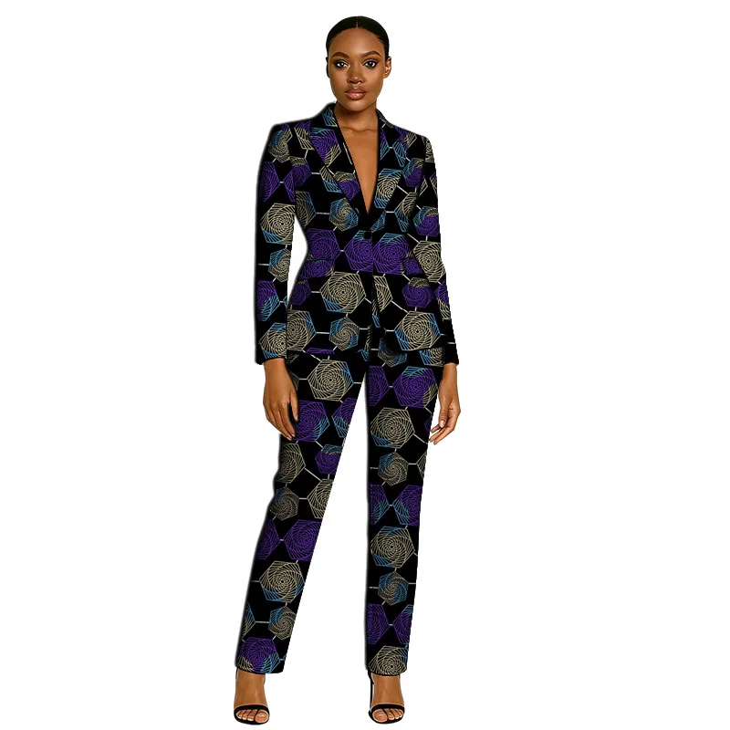 Elegant African Couture Women's Suit Slim Fit Blazer With Pant Tailor Made Female Ankara Outfits Original Design Banquet Attire