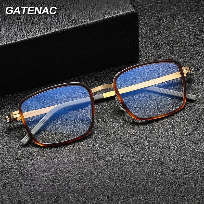 

Vintage Screwless Acetate Eyeglasses Frame Men Square Prescription Myopia Glasses Frame Male Luxury Brand Designer Korea Eyewear