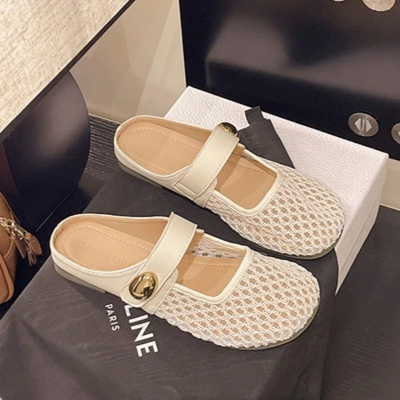 2025Women's Slippers Summer Breathable Mesh Shoes Hollow Out Slippers for Women Flat Sandals Casual Beach Slides Sandalias Mujer