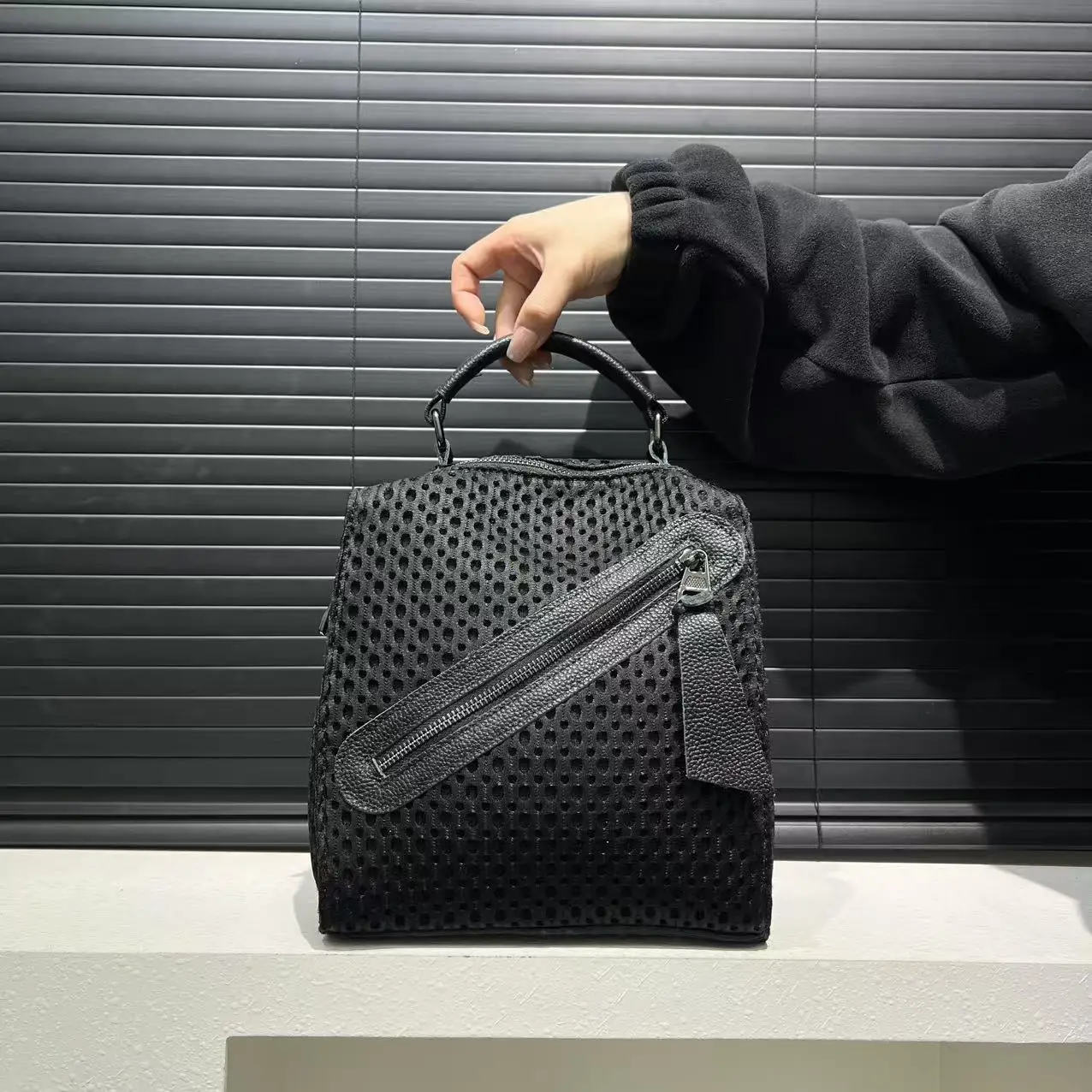 Mesh Panel Multi-Zipper Backpack Large Capacity Convertible Shoulder Bag Breathable Spacious Daypack Versatile Casual Travel Bag