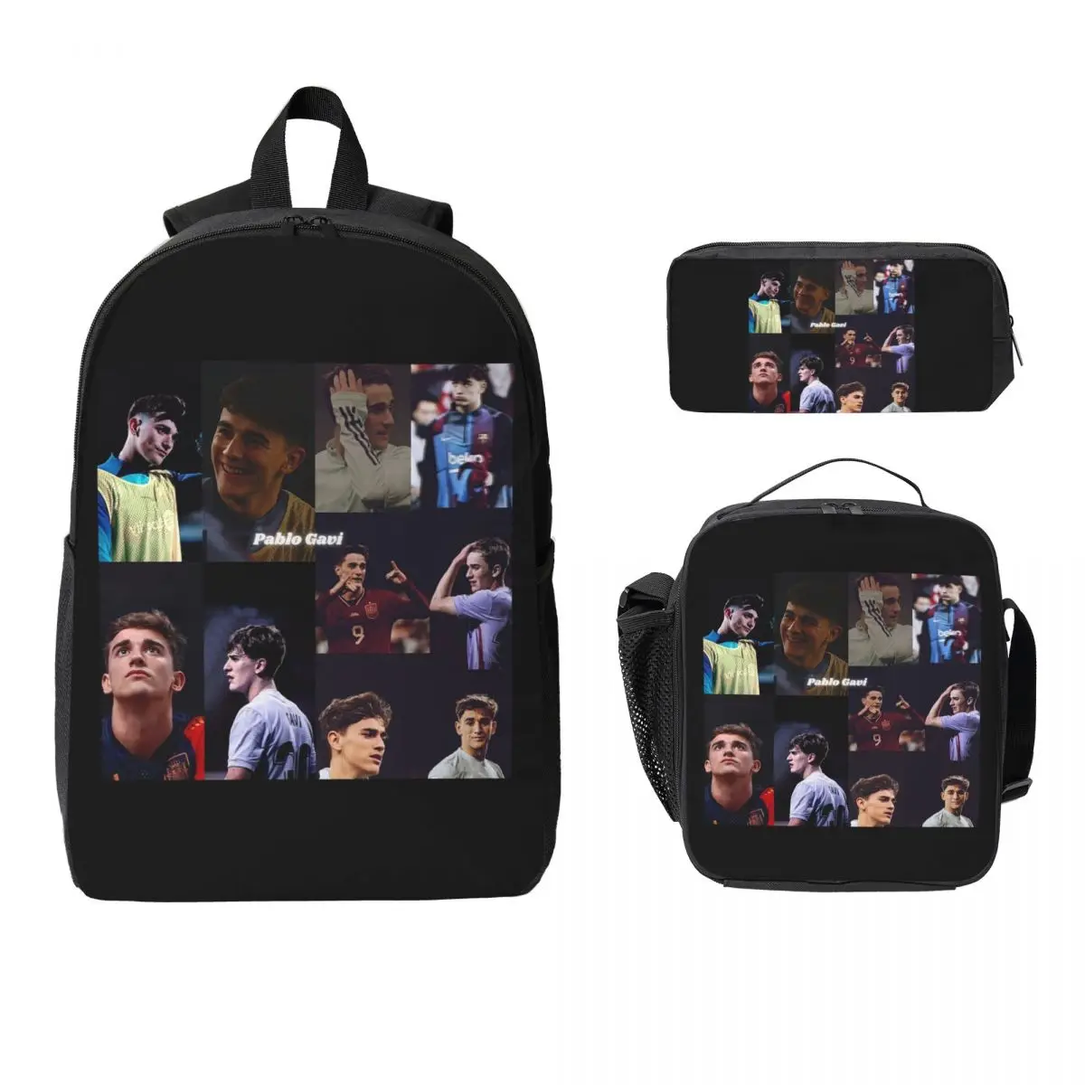 

Эстетический рюкзак Pablo Gavi, студенческая сумка для книг для мальчиков и девочек, школьная сумка, сумки на плечо для ноутбука, изолированная сумка для обеда 3 шт., пенал