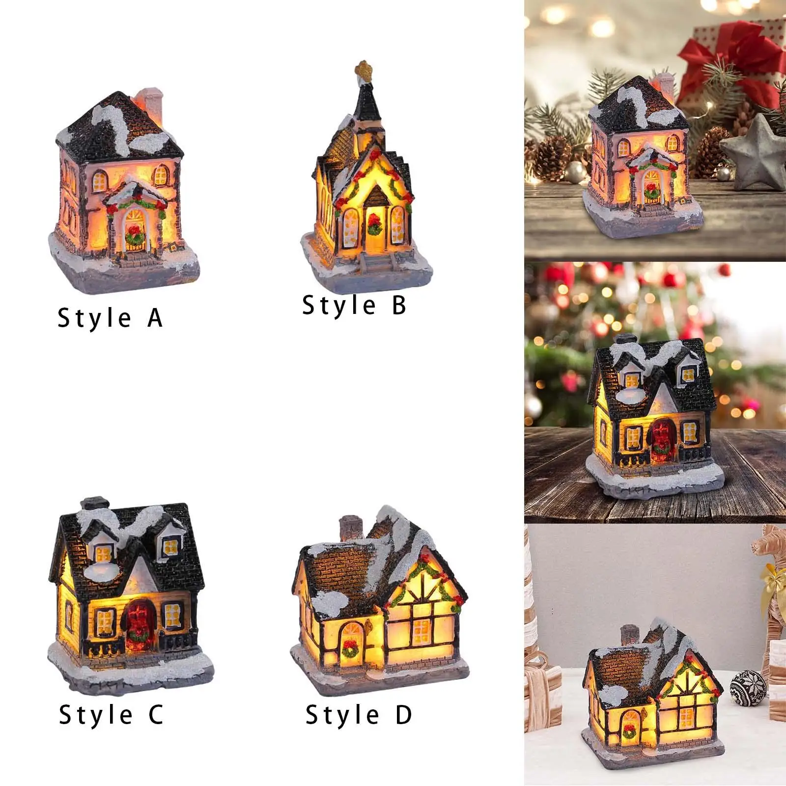 

Christmas Snow Light up House Xmas Miniature Resin Ornament for Shop Window