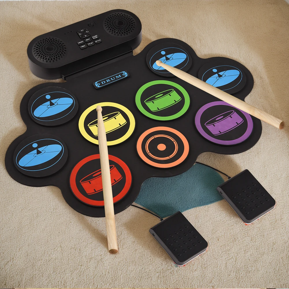 Electronic Drum Set with Headphone Jack 9-Pads Roll-Up Drum Pad Roll-up Drum Kit Great Christmas Holiday Gifts for Boys Girls